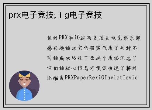 prx电子竞技;ⅰg电子竞技